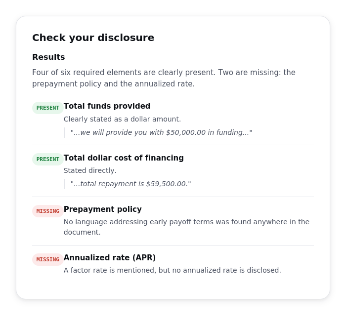 Disclosure checker results