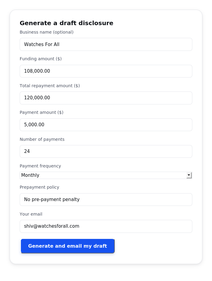 Disclosure generator form
