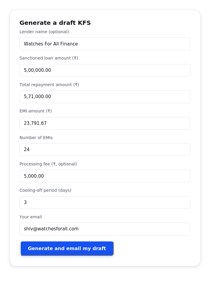 RBI KFS generator form